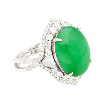 GIA認定 14.68カラット グレードAジェダイト翡翠のダイヤモンド付き18KゴールドRing – Assay Jewelers