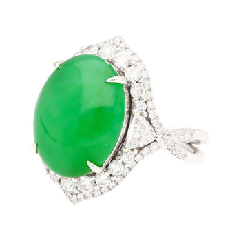 GIA認定 14.68カラット Grade A ヒスイの Ring、ダイヤモンド付き、18Kゴールド – Assay Jewelers