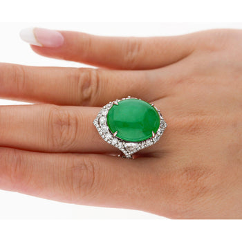 GIA認定 14.68カラットAグレード翡翠Ring、ダイヤモンド付き18Kゴールド – Assay Jewelers