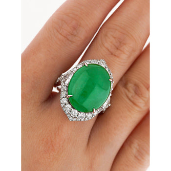 GIA認定 14.68カラットのAグレード翡翠（ジェダイト）Ring、ダイヤモンド付き18Kゴールド – Assay Jewelers
