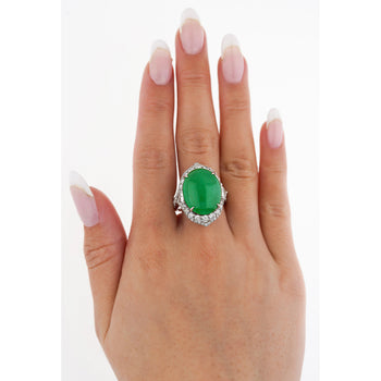 GIA認定 14.68カラットのグレードAジェダイト翡翠Ring、ダイヤモンド付き18Kゴールド – Assay Jewelers