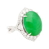 GIA Certified 14.68 Carat Grade A Jadeite Jade Ring with Diamond in 18K Gold