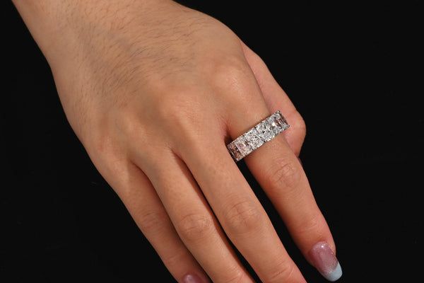 GIA Certified 15.01 Carat Radiant Cut Diamond 18K White Gold Eternity Band