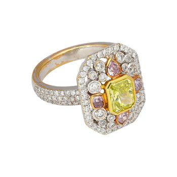 GIA Certified 1.15 Carat Radiant Cut Fancy Intense Yellowish Green Diamond Ring With Pink/White Side Stones – Assay Jewelers