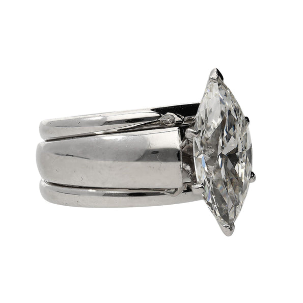 GIA Certified 1.46 Carat Marquise Diamond M/VVS2 Platinum Wide Band Ring