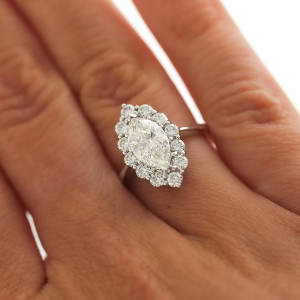 GIA Certified 1.55 Carat G/VS1 Marquise Diamond Halo 18K Engagement Ring