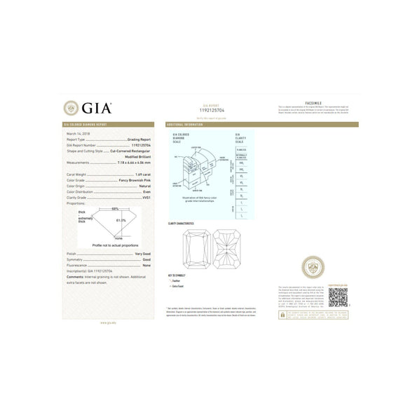 GIA Certified 1.69 Carat Radiant Cut Fancy Brownish Pink Diamond Engagement Ring
