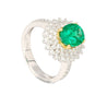 GIA Certified 1.76 carat Minor Oil Oval Colombian Emerald & Diamond Halo Ring in 18K