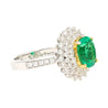 GIA Certified 1.76 carat Minor Oil Oval Colombian Emerald & Diamond Halo Ring in 18K