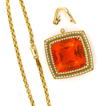 GIA Certified 20.61 Carat Orange Opal 18K Gold Diamond Pendant Necklace – Assay Jewelers