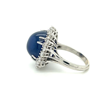 GIA Certified 25 Carat Cabochon Blue Sapphire & Diamond Halo Ring in Platinum – Assay Jewelers