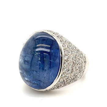 GIA Certified 26 Carat Cabochon-Cut Blue Sapphire Cocktail Ring – Assay Jewelers
