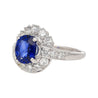 GIA Certified 2.18 Carat Oval Blue Sapphire & Diamond Platinum Bypass Halo Ring