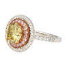 GIA Certified 2.30 Carat Fancy Brownish Greenish Yellow Diamond Round Double Halo Ring