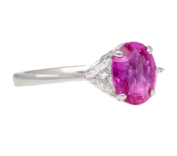 GIA Certified 2.31 Carat Pink Sapphire Oval & Diamond 3-Stone Ring