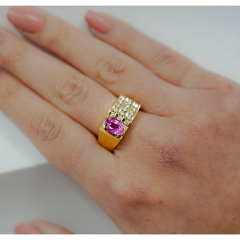 GIA Certified 2.77 Carat Oval Cut Pink Sapphire Square Shape Ring in Half Bezel and Channel Setting – Assay Jewelers