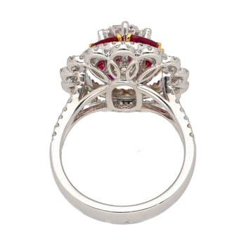GIA Certified 2.8 Carat Oval Lab Diamond & Ruby Halo Floral 18K Ring – Assay Jewelers