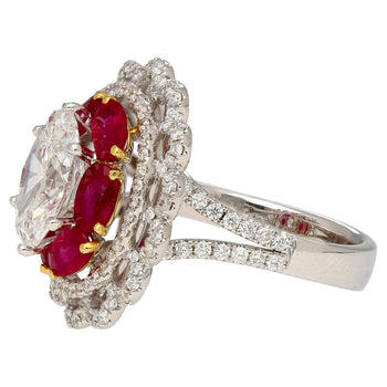 GIA Certified 2.8 Carat Oval Lab Diamond & Ruby Halo Floral 18K Ring – Assay Jewelers