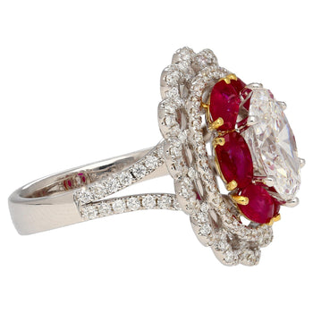GIA Certified 2.8 Carat Oval Lab Diamond & Ruby Halo Floral 18K Ring – Assay Jewelers