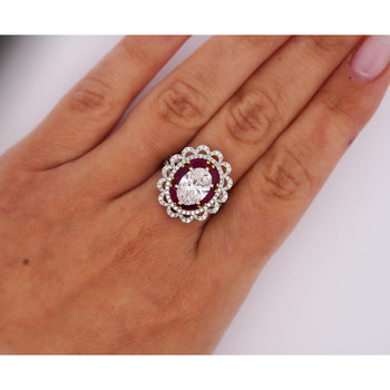 GIA Certified 2.8 Carat Oval Lab Diamond & Ruby Halo Floral 18K Ring – Assay Jewelers