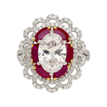 GIA Certified 2.8 Carat Oval Lab Diamond & Ruby Halo Floral 18K Ring – Assay Jewelers