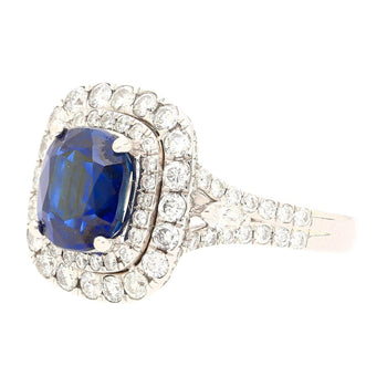 GIA Certified 3.12 Carat Cushion Cut No Heat Sapphire & Diamond Ring – Assay Jewelers