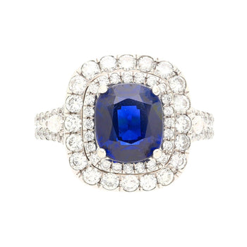 GIA Certified 3.12 Carat Cushion Cut No Heat Sapphire & Diamond Ring – Assay Jewelers