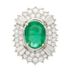 GIA Certified 4 Carat Oval Cut No Oil Emerald and Diamond Halo Cocktail Ring in Platinum Setting