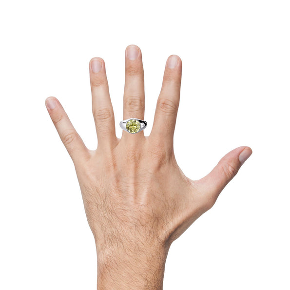 GIA Certified 4.65 Carat Fancy Deep Yellow Diamond Solitaire Bezel Set Mens Ring