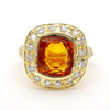 GIA Certified 6 Carat Cushion Cut Orange Sapphire Diamond Halo 18K Gold Ring