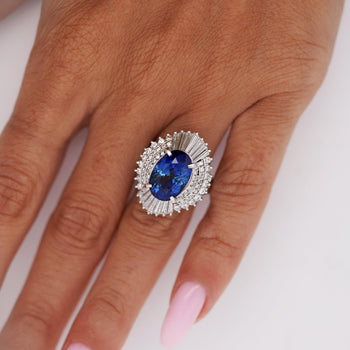 GIA Certified 6.03 Carat Oval Ceylon Sri Lanka Sapphire & Diamond Platinum Ring – Assay Jewelers