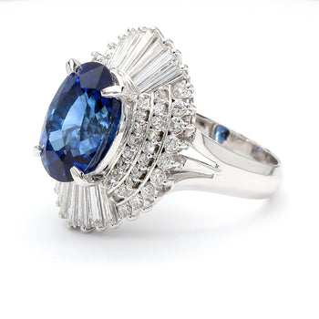 GIA Certified 6.03 Carat Oval Ceylon Sri Lanka Sapphire & Diamond Platinum Ring – Assay Jewelers
