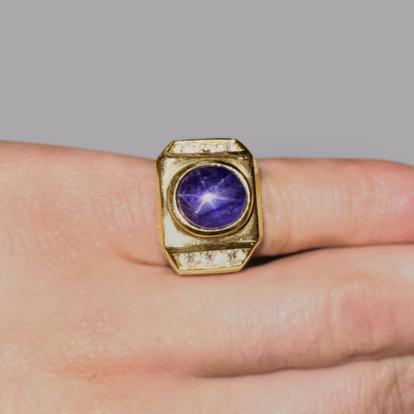 GIA Certified 7.6 Carat Color Change Star Sapphire & Diamond 14K Gold Men's Ring