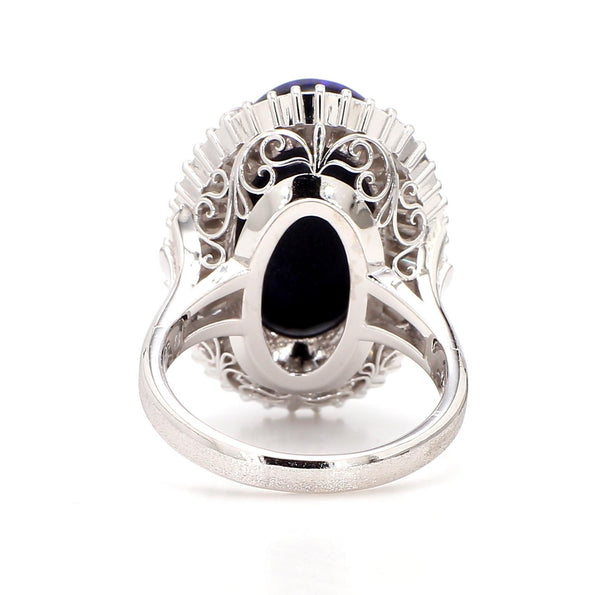 GIA Certified 8.69 Carat Cabochon Black Opal & Diamond in Platinum Cocktail Ring