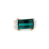 GIA Certified Blue-Green Rectangle Cut Tourmaline & Diamond Ring in 18K Carved Gold