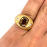 GIA Certified Cushion Cut Brown Chrysoberyl Mens Ring With Matte Textured Gold Finish and Diamond Side Stones