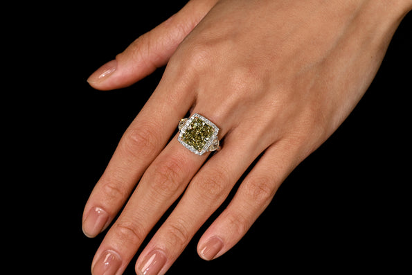 GIA Certified Fancy Brownish Greenish Yellow Diamond Stud Earrings & Ring Set