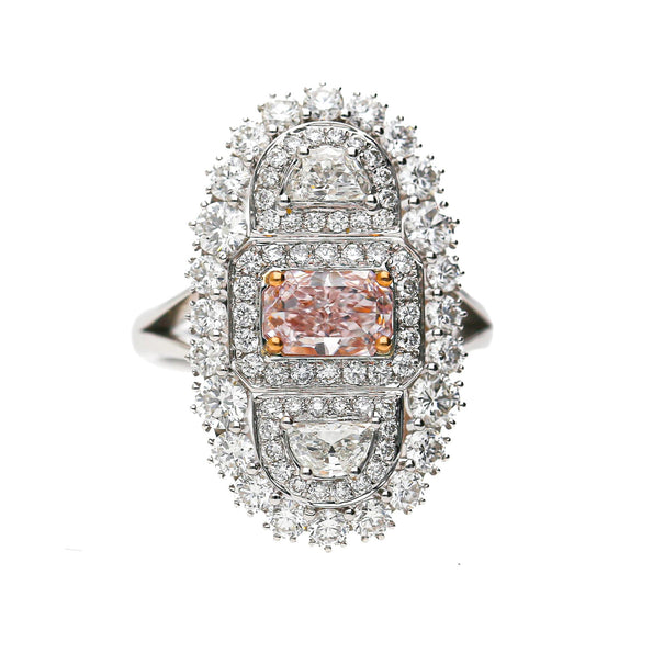 GIA Certified Fancy Light Pink Diamond Elongated Halo Cluster Ring