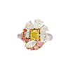 GIA Certified Fancy Yellow Cushion Cut Diamond with Pink and White Diamond Side Stones in Platinum 950 & 18K White Gold