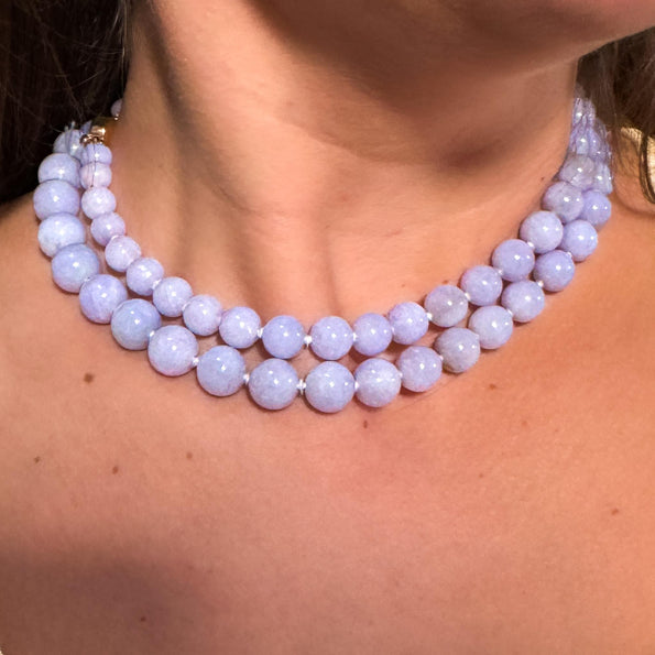 GIA Certified Gumps San Francisco Type A Lavender Jadeite Bead Necklace