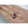 GIA Certified Hexagon Cut Pink Tourmaline with Diamond Halo Star Shape Ring in 18K White Gold