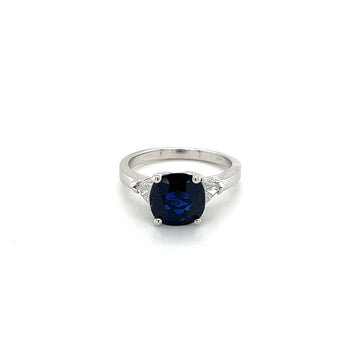 GIA Certified No Heat Blue Sapphire & Trillion Cut Diamond 3-Stone Engagement Ring – Assay Jewelers