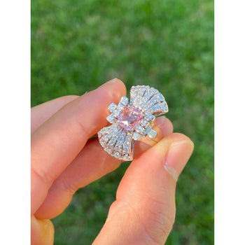 GIA Certified Pink Sapphire and Diamond Vintage 18K Gold Vertical Ring – Assay Jewelers