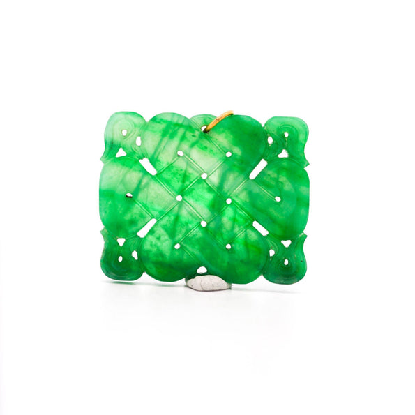 GIA Certified Type A Fei Cui Jadeite Jade Pierced Carving Yellow Gold Pendant