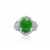 GIA zertifizierter 3,50 Karat Cabochon-Schliff Jade mit Baguette-Schliff Diamonds in Platin 900 Ring Fassung