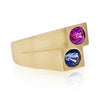 GIA certified Blue and Pink Sapphire Unisex Bezel Ring in 18k gold