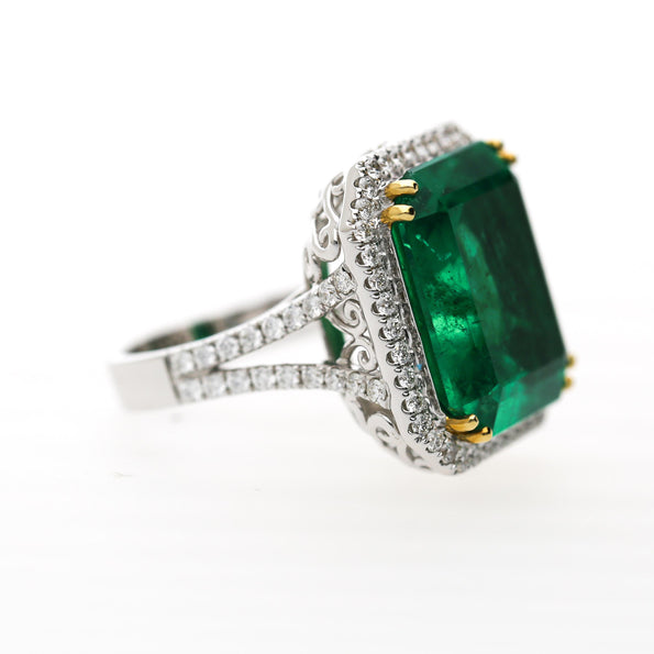 GRS Cert. 17.73 Carat Minor Oil Colombian Emerald Ring