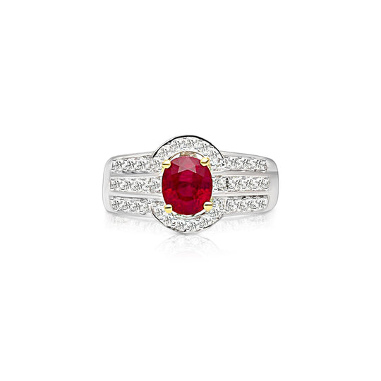 GRS Certified 1.37 Carat Burma Pigeon Blood Ruby & Diamond Ring in 18K Gold