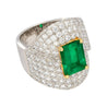 GRS Certified 2.53 Carat Vivid Green Colombian Minor Oil Emerald & Diamond Bypass Ring