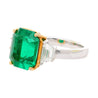 GRS Certified 4.90 Carat Insignificant Oil Colombian Emerald & Trapezoid Cut Diamond 3-Stone Ring